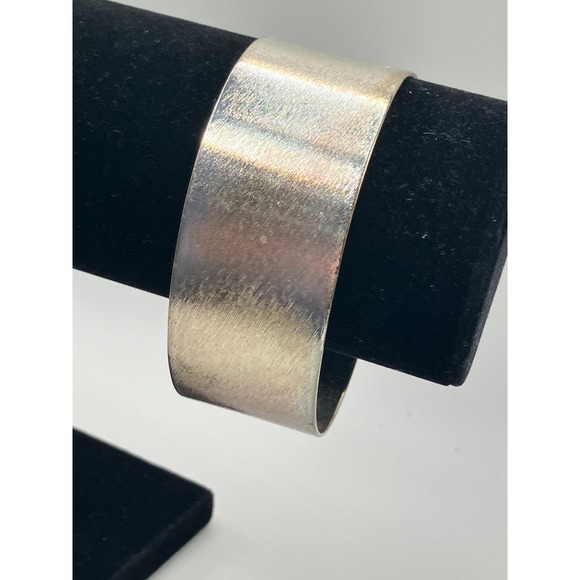 Textured Silver-Tone Cylinder Bangle 3 Inch Wide Bracelet! - Picture 5 of 8